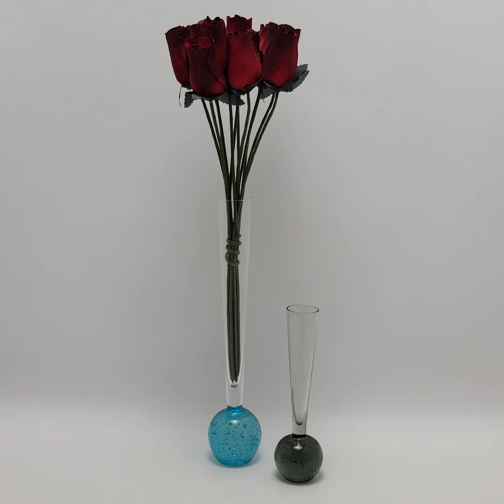 2 Bubble Balls Bullicante Controlled Glass Bud Base Vase Wt 12 Dried Red Roses